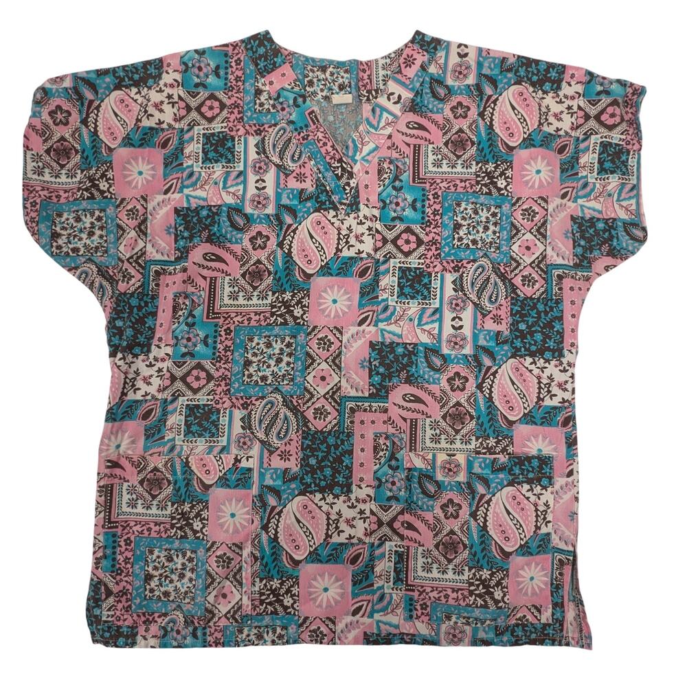 Women's Scrub Shirt (No Tag) Pink, Turquoise, Brown Size S
